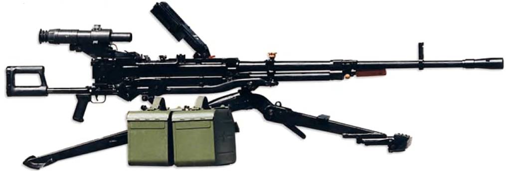 Крупнокалиберный пулемет НСВ-12.7 Утес на пехотном станке-треноге