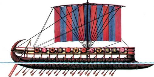 Древнеримский военный корабль построенный по образцу древнегреческой триеры