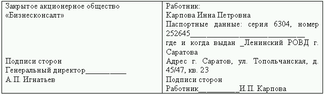 подписи сторон в договоре образец